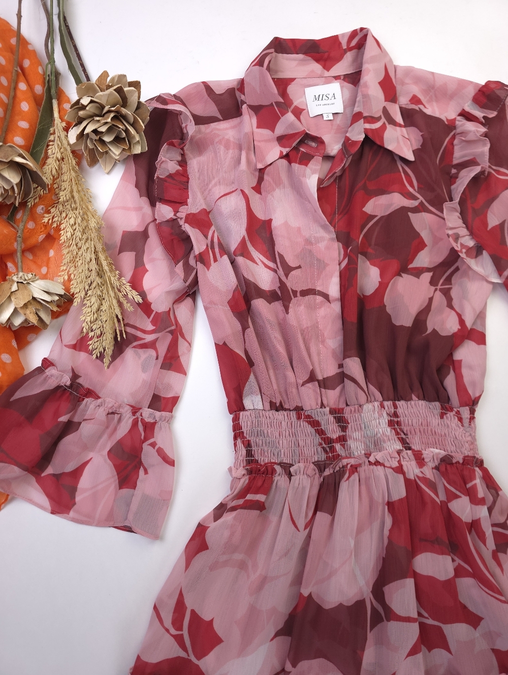 New Misa Los Angeles Stunning Magenta & Pink Floral Tiered Maxi Dress Sz S - Picture 3 of 13
